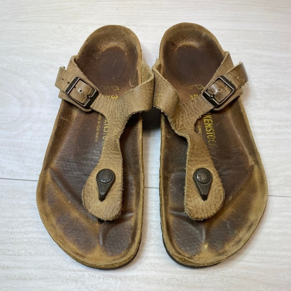Birkenstock Womens Size 8 39 Gizeh Thong Sandals Boho Brown Leather Cork Footbed